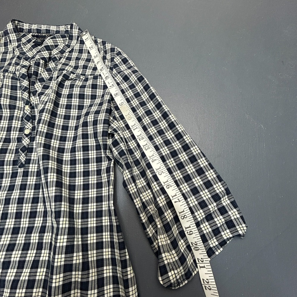 Lucky Brand Plaid Blouse Women's Size Small Black White Gingham 3/4 Sleeve Top - Picture 9 of 11